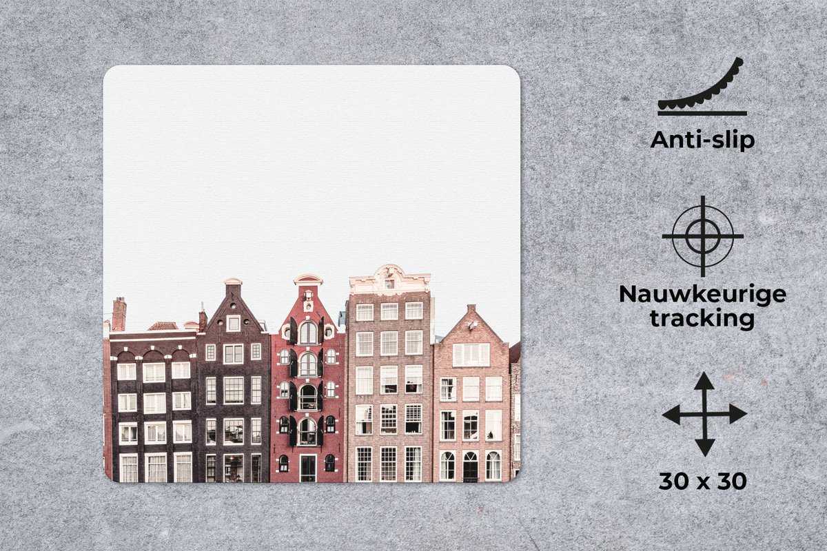 Muismat 30x30 cm - Mousepad Amsterdam - Architectuur - Huizen - Straat - Muismatten