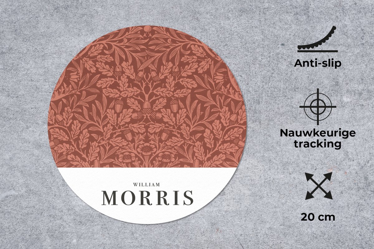 Muismat rond 20x20 cm - Mousepad Bladeren - Planten - Morris - Bruin - Ronde muismatten