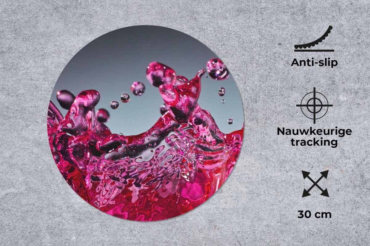 Muismat rond 30x30 cm - Mousepad Water - Abstract - Roze - Druppels - Ronde muismatten