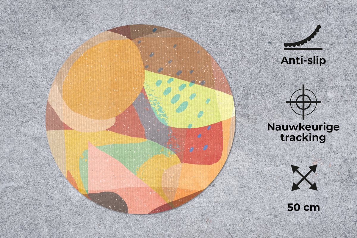 Muismat rond 50x50 cm - Mousepad Abstract - Kunst - Regenboog - Pastel - Ronde muismatten