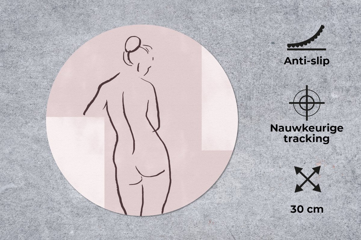Muismat rond 30x30 cm - Mousepad Vrouw - Line art - Lichaam - Pastel - Ronde muismatten