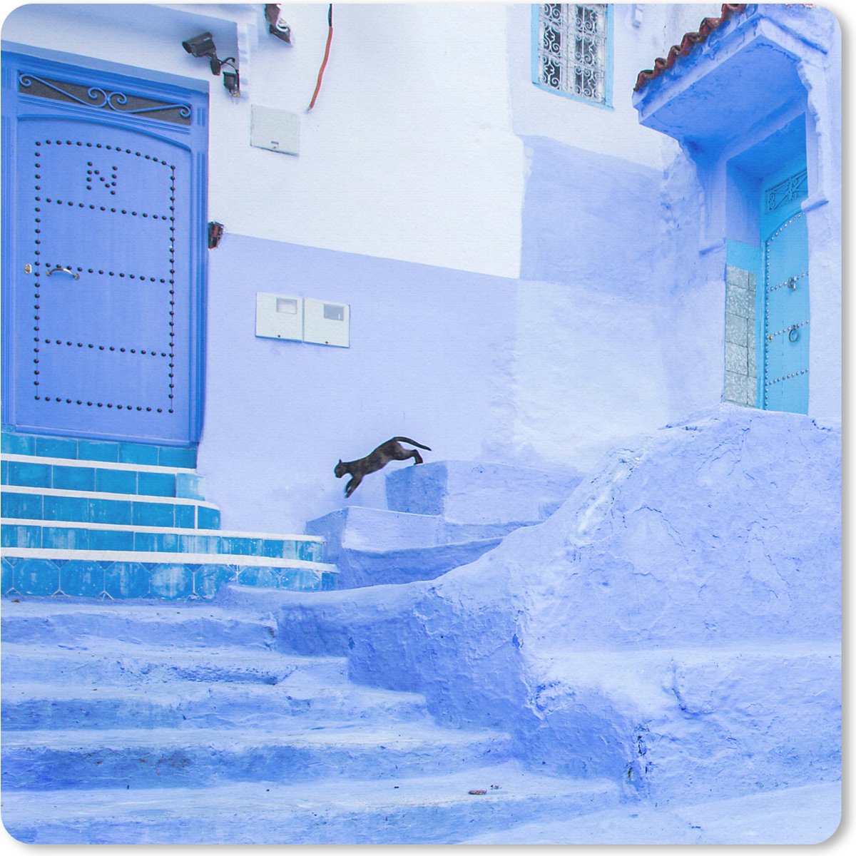 Muismat 30x30 cm - Mousepad Straat - Blauw - Deuren - Architectuur - Muismatten