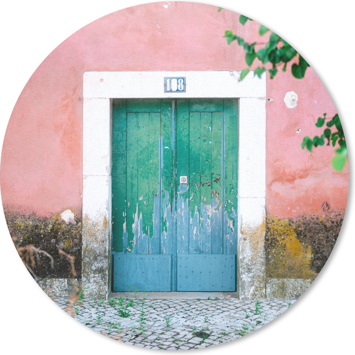 Muismat rond 20x20 cm - Mousepad Deur - Groen - Roze - Verf - Ronde muismatten