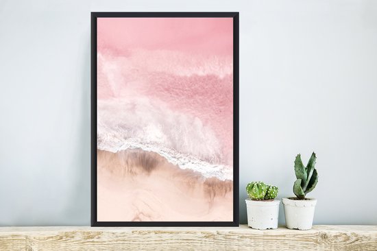 Cadre photo avec affiche - Plage - Mer - Rose - Nature - Vagues - 40x60 cm - Cadre pour affiche