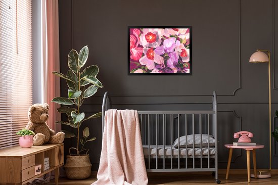 Cadre photo avec affiche - Rose - Orchidée - Fleurs - Couleurs - Botanique - 80x60 cm - Cadre pour affiche