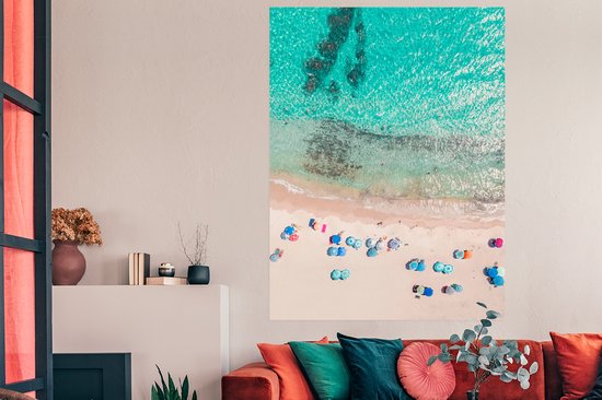 Poster Mer - Plage - Eté - Parasols - Blauw - 120x160 cm XXL