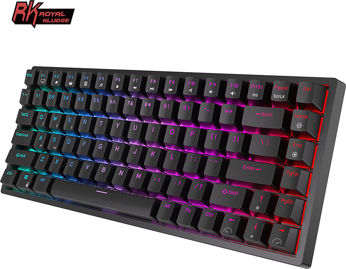 RK84 Gaming Keyboard Zwart - RGB Verlichting - Hot-Swappable - Tri-Mode - Ergonomisch Mechanisch Gaming Toetsenbord Met Draadloze Verbinding - Qwerty - 80% Met Multimedia Toetsen - Brown Switches