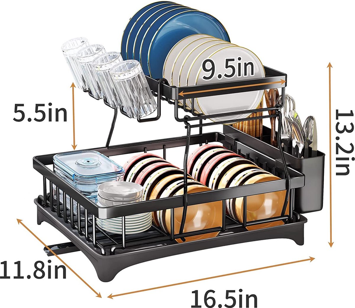 Égouttoir à Vaisselle Teklemon 2 Niveaux - INOX Détachable Avec Porte-Ustensiles - Pour Comptoir De Cuisine