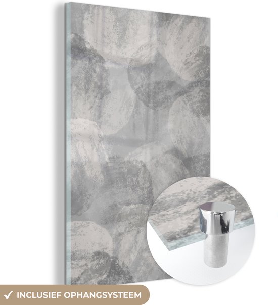 MuchoWow® Glasschilderij 60x90 cm - Schilderij acrylglas - Abstract - Verf - Grijs - Schilderij - Foto op glas - Muurdecoratie woonkamer - Wanddecoratie slaapkamer - Schilderijen