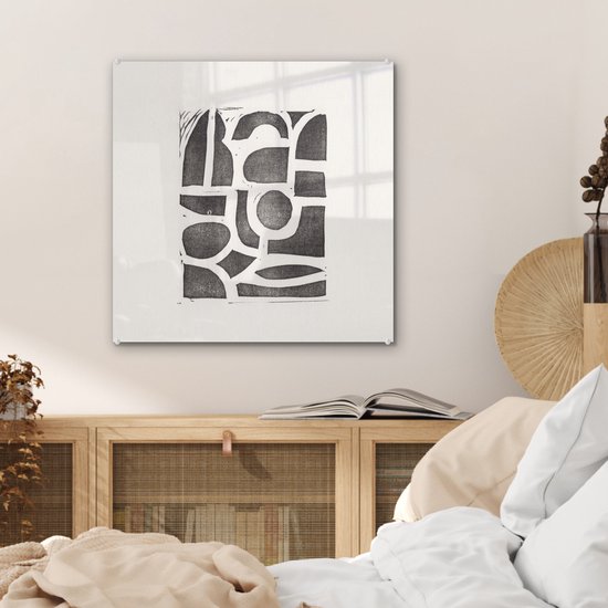 MuchoWow® Peinture sur verre 50x50 cm - Peinture sur verre acrylique - Abstrait - Formes - Formes - Zwart - Photo sur verre - Peintures