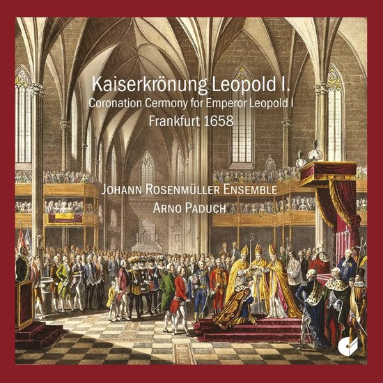 Albumhoes met een afbeelding van de kroning van keizer Leopold I in Frankfurt 1658.