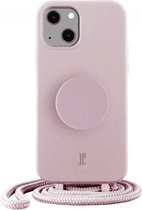 Just Elegance Telefoonhoesje geschikt voor Apple iPhone 14 Flexibel TPU | Just Elegance PopGrip Hoesje met koord - Rose Breath | Roze