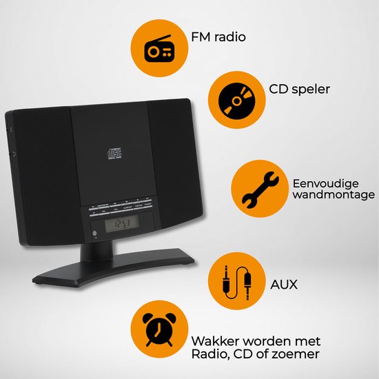 Micro-Chaîne Hi-Fi Denver MC-5220 - Lecteur CD, Radio FM, Réveil, Fixation Murale Et Télécommande Noir