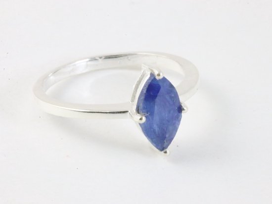 Fijne hoogglans zilveren ring met blauwe saffier - maat 19.5