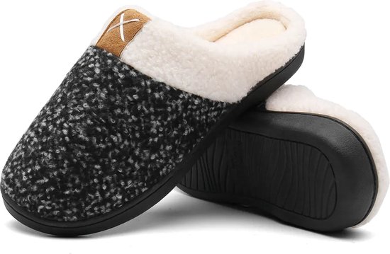 Sloffen Heren pantoffels Winter Warm Traagschuim Huisschoenen Indoor Outdoor voor men en vrouwen (Zwart, 42/43EU