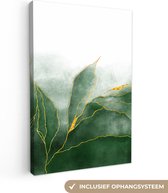 Canvas Schilderij Marmer - Groen - Luxe - Goud - Marmerlook - 40x60 cm - Wanddecoratie