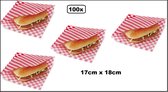 100x Snack zakje papier wit/rood 17x18cm - hamburger zakje hip broodje festival themaparty festival carnaval