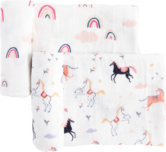 Organische Swaddle 2Pack Little Unicorns Set Wikkeldeken
