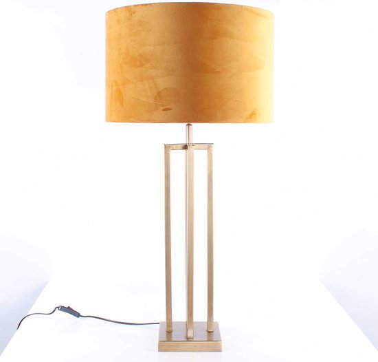 Tafellamp vierkant met velours kap Roma | 1 lichts | geel / goud | metaal / stof | Ø 40 cm | 79 cm hoog | tafellamp | modern / sfeervol / klassiek design