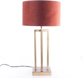 Tafellamp vierkant met velours kap Roma | 1 lichts | brons / bruin / goud / koper | metaal / stof | Ø 30 cm | tafellamp | modern / sfeervol / klassiek design