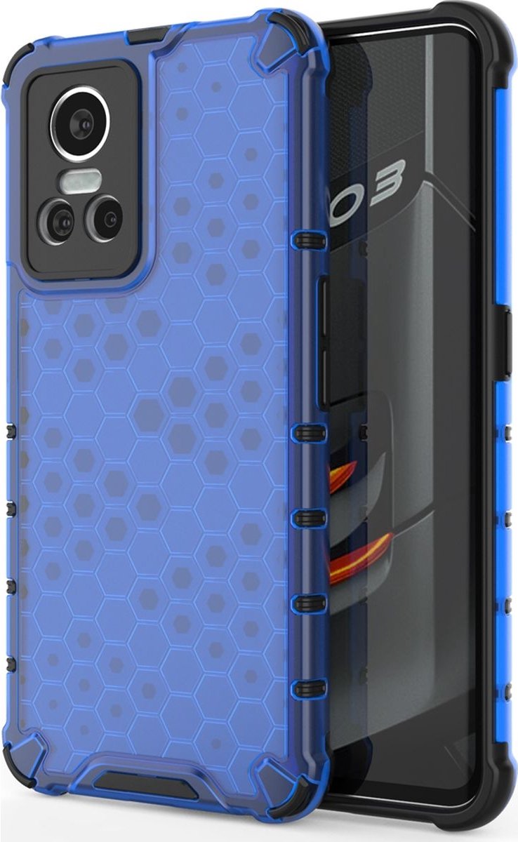 Mobigear Hoesje geschikt voor Realme GT Neo 3 Telefoonhoesje Hardcase | Mobigear Honeycomb Backcover Shockproof | Schokbestendig GT Neo 3 Telefoonhoesje | Anti Shock Proof - Blauw