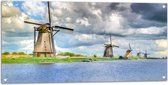 Tuinposter – WIndmolens aan het Water - 100x50 cm Foto op Tuinposter (wanddecoratie voor buiten en binnen)