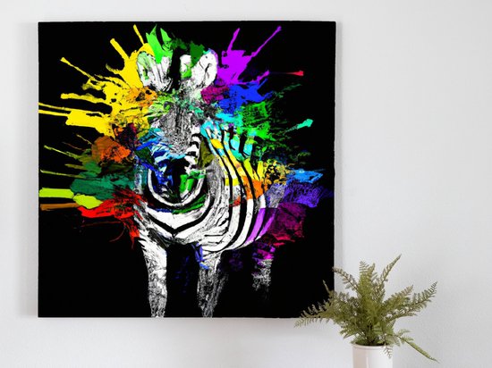 Exploding Rainbow Zebra kunst - 80x80 centimeter op Plexiglas | Foto op ...