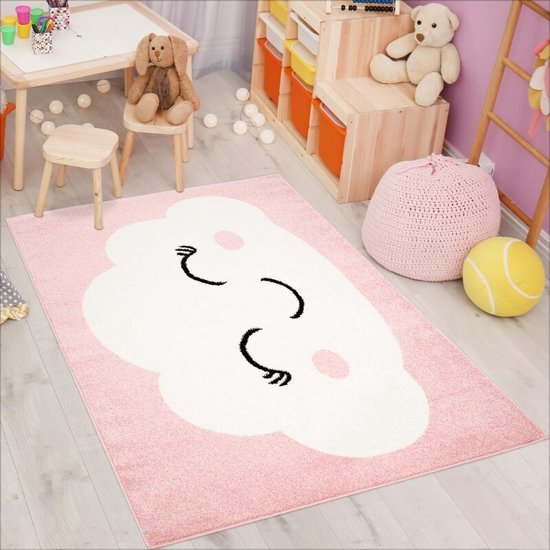 Flycarpets Playful Pals Wolk Vloerkleed Kinderkamer - Roze - Kindervloerkleed / Babykamer - 140x200 cm