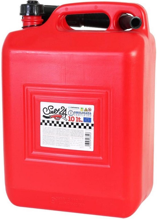 Grote rode 10-liter jerrycan van 'SAE24'.