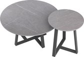 Table Basse Moderne - Set de 2 - Table Basse - Table d'Appoint - 2 Pièces - Table Basse Ronde - Tables basses Industrielles - Look Marbre - Zwart - Grijs