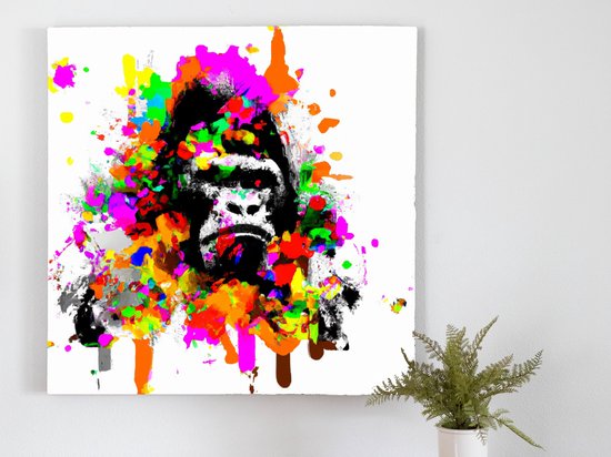 Vibrant rainbow gorilla | Vibrant Rainbow Gorilla | Kunst - 60x60 centimeter op Canvas | Foto op Canvas