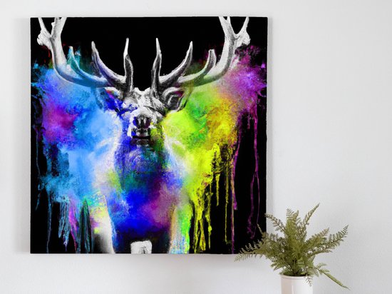 Colorful Elk Explosion kunst - 60x60 centimeter op Canvas | Foto op Canvas - wanddecoratie