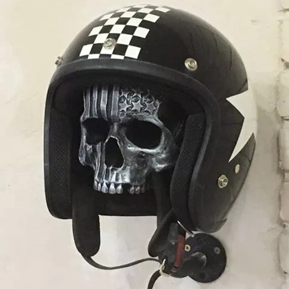 porte-casque moto tête de mort - système de suspension mural pour porte- casque -... | bol