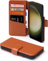 Samsung Galaxy S23 Ultra Hoesje - Luxe MobyDefend Wallet Bookcase - Lichtbruin - GSM Hoesje - Telefoonhoesje Geschikt Voor Samsung Galaxy S23 Ultra