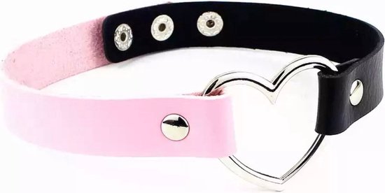 MILAKOO Punk Gothic choker met hartvormige ring voor dames, punk, rock halsband, vintage, PU lederen halsband, 3.6 cm x 3.2 cm, Leer Zink