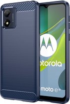 Geborsteld TPU Hoesje Geschikt voor Motorola Moto E13 | Beschermhoes | Back Cover | Flexibel TPU | Stijlvol Carbon | Dun | Blauw