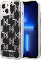 Karl Lagerfeld Liquid Glitter Monogram Back Case - Geschikt voor Apple iPhone 14 Plus (6.7") - Zwart