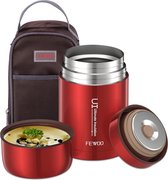 Thermische container voor voedsel, 800ml thermische mok voedsel, thermische lunchbox, thermische doos voor voedsel, voedselverwarmer, roestvrijstalen thermische mok met zak (rood)