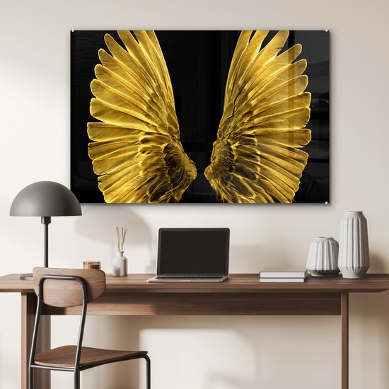 Peinture sur Verre - Ailes Dorées sur Fond Noir - 90x60 cm - Peintures sur Verre Peintures - Photo sur Glas