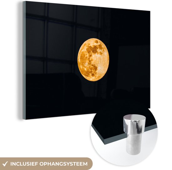Glasschilderij zwart goud - Maan - Goud - Ruimte - Zwart - Design - 150x100 cm - Schilderij glas - Slaapkamer decoratie