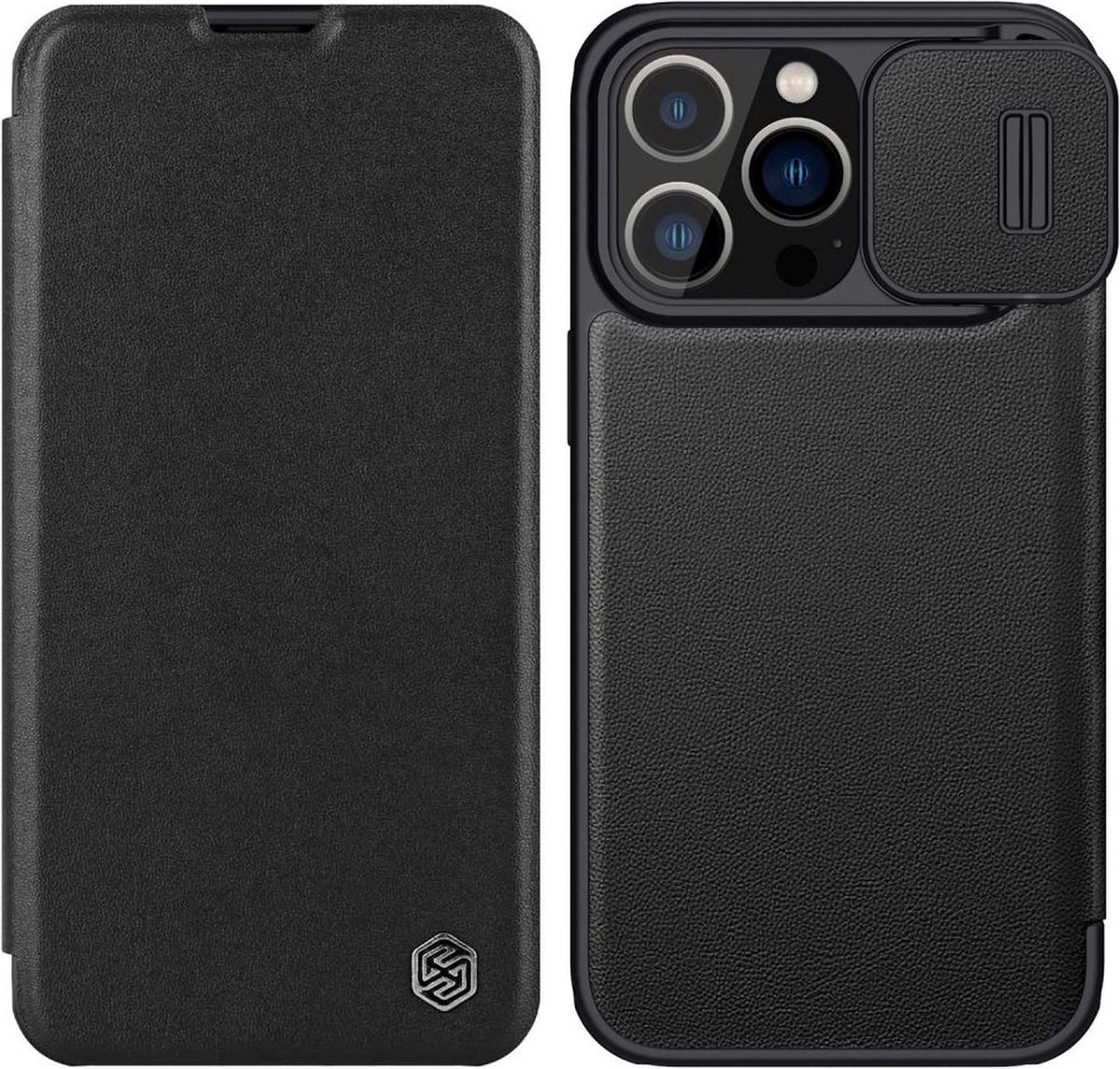 Geschikt voor Nillkin Qin Pro iPhone 14 Pro Max Hoesje Book Case Camera Slider Zwart