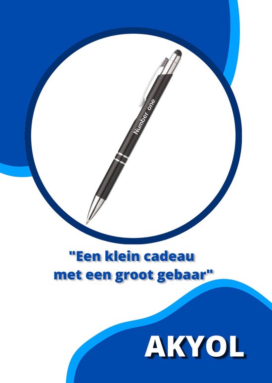 Akyol - number one pen - zwart - gegraveerd - Motivatie pennen - collega - pen met tekst - leuke pennen - grappige pennen - werkpennen - stagiaire cadeau - cadeau - bedankje - afscheidscadeau collega - welkomst cadeau - met soft touch