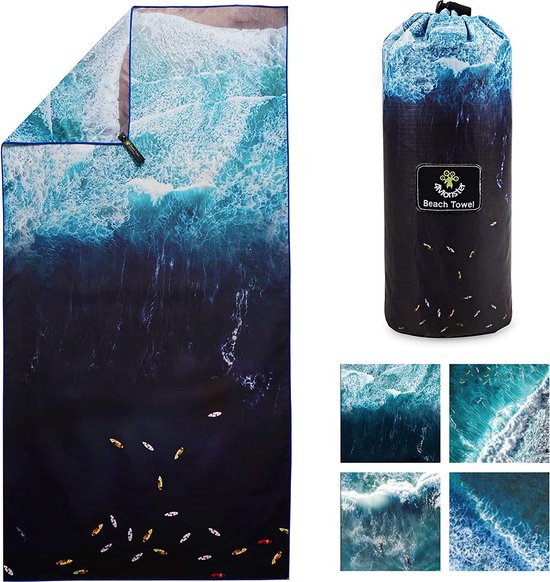 Dock & Bay Strandhanddoek – sneldrogend, zandvrij – compact, licht – 100% gerecycled – bevat een tas – Cabana Light – Tulum Blue, Medium (130 x 70 cm, 51 x 28 cm