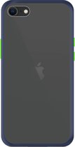 Telefoonglaasje Hoesje Geschikt voor iPhone SE 2020 - TPU randen met PVC achterzijde - Blauw/Transparant - Beschermhoes - Case - Cover