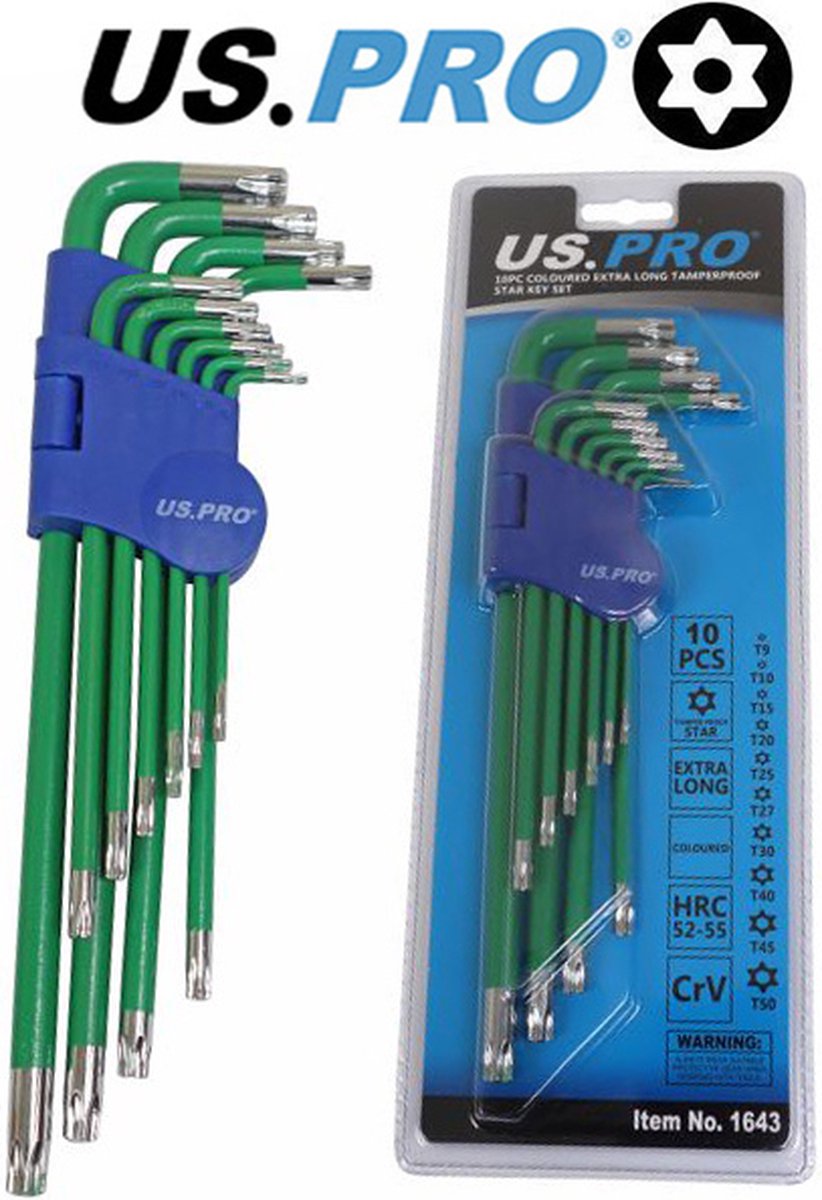 Torx sleutelset, lange arm L-vormig, 9-delig (HT1W814