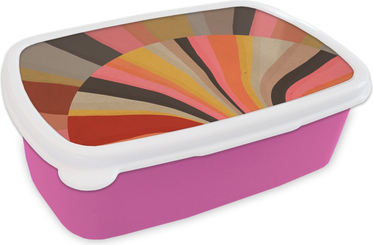 Broodtrommel Roze - Lunchbox - Brooddoos - Abstract -Kunst - Vormen - 18x12x6 cm - Kinderen - Meisje