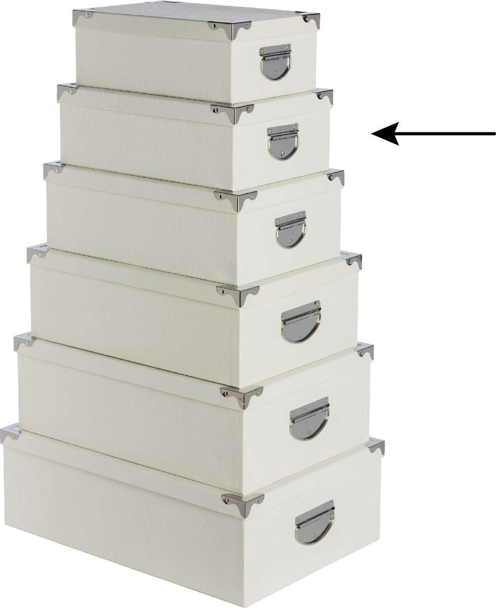 5Five Opbergdoos/box - ivoor wit - L32 x B21.5 x H12 cm - Stevig karton - Crocobox