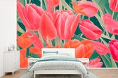 Behang - Fotobehang Tulpen - Bloemen - Roze - Rood - Kunst - Breedte 420 cm x hoogte 280 cm - Behangpapier