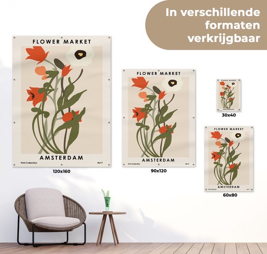 Tuinposter 120x160 cm - Tuindecoratie Bloemen - Planten - Quotes - Pastel - Amsterdam - Poster voor in de tuin - Buiten decoratie - Schutting tuinschilderij - Tuindoek muurdecoratie - Wanddecoratie balkondoek
