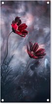 Tuinposter Bloemen - Rood - Planten - Natuur - 40x80 cm - Wanddecoratie Buiten - Tuinposter - Tuindoek - Schuttingposter - Tuinschilderij